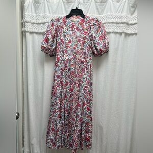 Boden Puff Sleeve Tiered Midi Dress - Size 10R